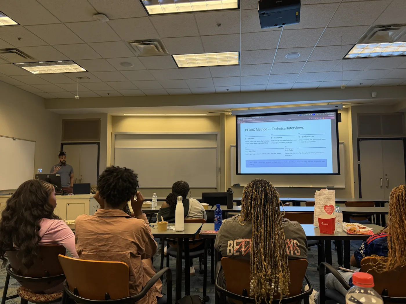 MJ Hill teaching the PEDAC technical interview method at Emory University